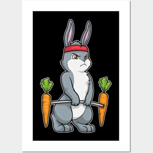 Rabbit with Carrots at Bodybuilding with Dumbbells Posters and Art